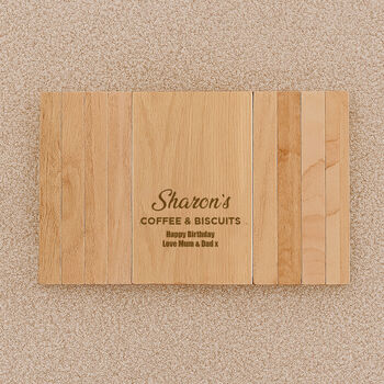 Personalised Wooden Flexible Sofa Tray Coffee And Biscuits, 3 of 3