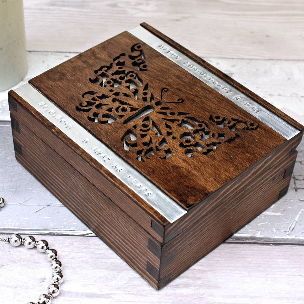 Personalised Wooden Butterfly Design Trinket Box By Warner ...
