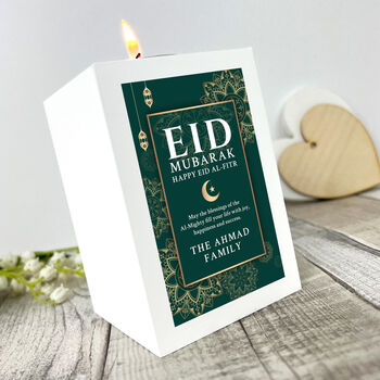 Personalised Eid Al Fitr White Tea Light Holder, 8 of 10
