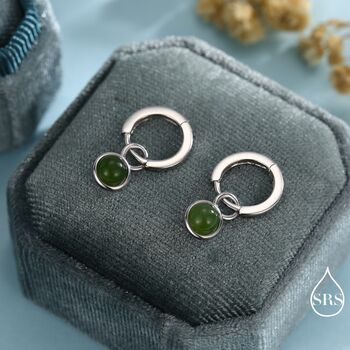 Genuine Jade Dangling Huggie Hoop Earrings, 3 of 12