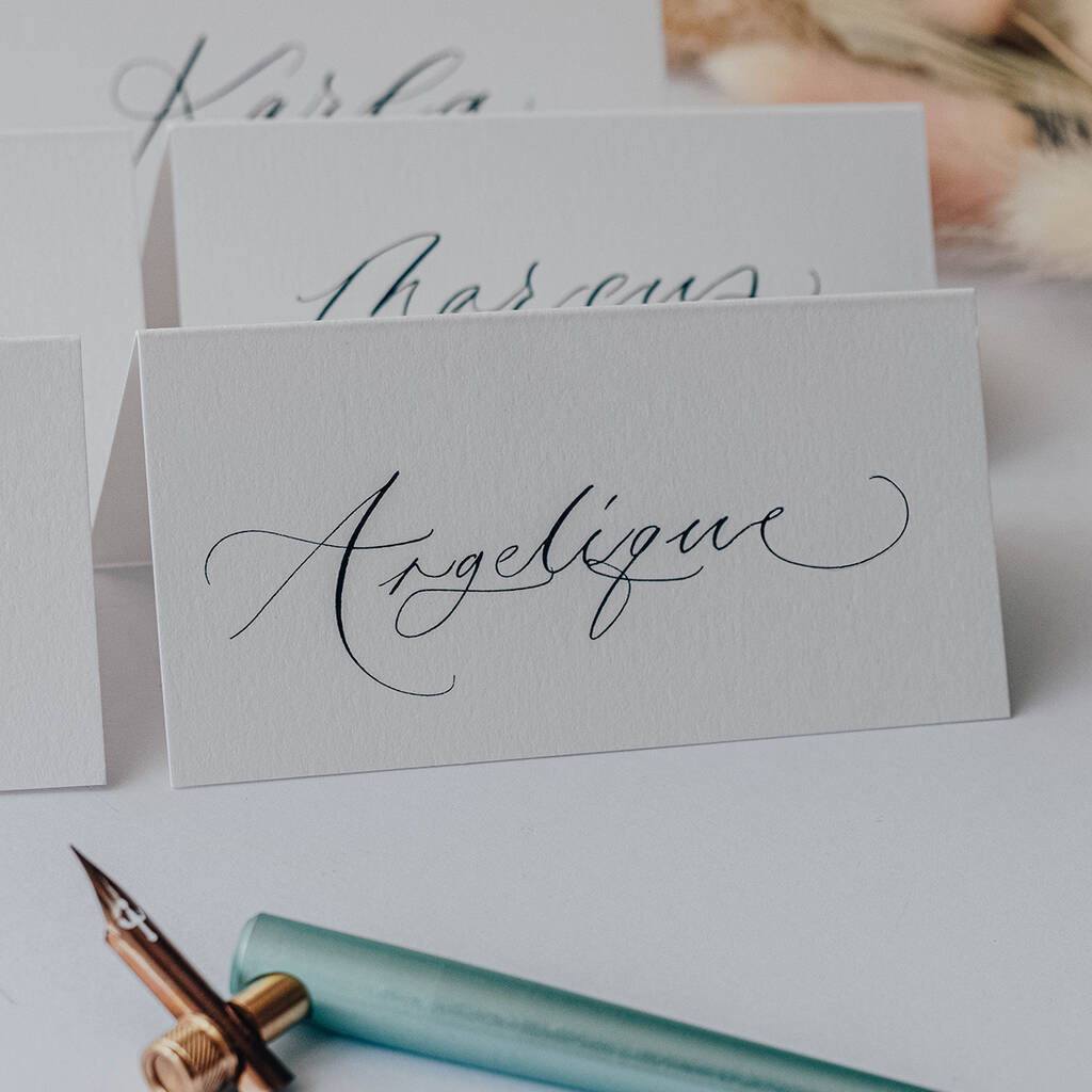 White Wedding Place Cards Written By Hand, 1 of 5