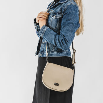 Soft Taupe Leather Personalised Saddlebag Handbag, 2 of 12