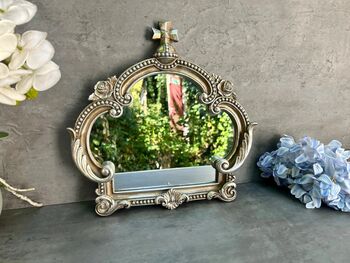 30cm Distressed Silver Baroque Crown Wall Mirror, 2 of 8