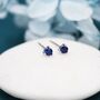 Tiny Sapphire Blue Cz Stud Earrings In Sterling Silver, thumbnail 1 of 12