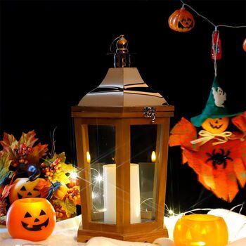 Wood Decorative Lantern Candle Holder With Glass Panels, 2 of 6