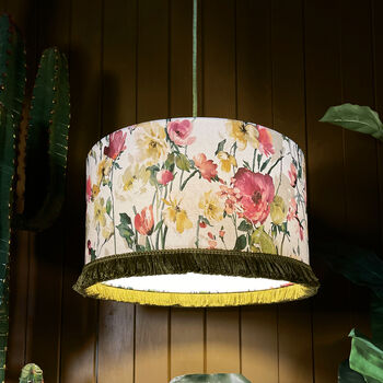 Salt Hazy Meadow Lampshade With Parchment Lemon Lining, 2 of 11