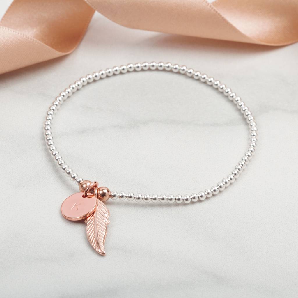 Personalised Feather Charm Bracelet Gift For Her, 1 of 9