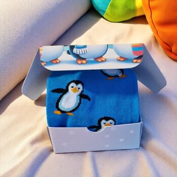 Penguin Style Socks Gift Box – Blue Socks With Gift Tag For Adults, 10 of 11