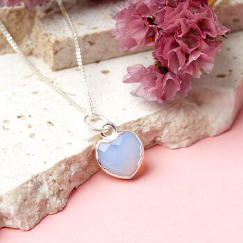 Healing Opal Heart Gemstone Sterling Silver Necklace, 2 of 10