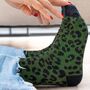 Women's Khaki Green Leopard Print Glitter Socks, thumbnail 1 of 4