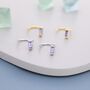 Sterling Silver Amethyst Purple Baguette Cut Cz Huggie Hoop Earrings, thumbnail 2 of 9