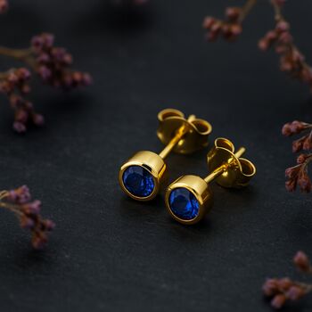 Gold Plated Sterling Silver Sapphire Stud Earrings, 3 of 6
