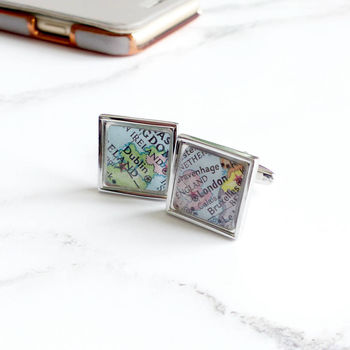 Personalised Map Location Square Cufflinks, 2 of 6