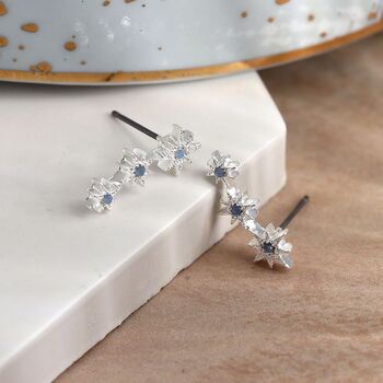 Silver Plated Triple Star Studs With Blue Crystals, 2 of 3