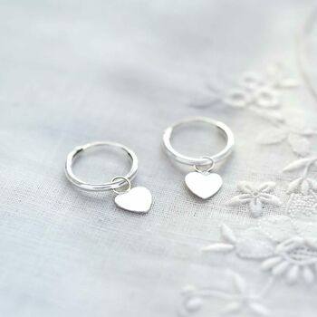 Sterling Silver Sweet Heart Hoop Earrings, 2 of 11