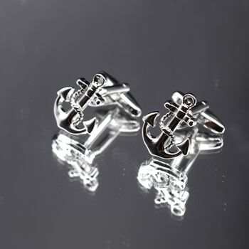 Anchor Silver Cufflinks Gift For Men 316 L Stainless Steel Nautical Accessory, 5 of 6