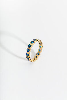Blue Sparkly Heart Gold Vermeil Plated Stacking Ring, 2 of 9