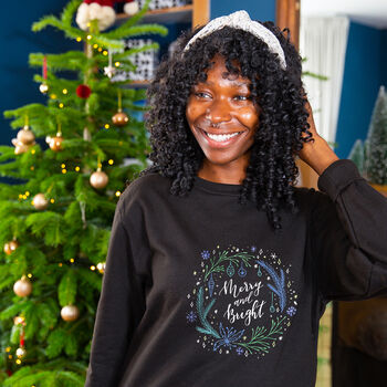 'Merry And Bright' Wreath Sweatshirt Jumper, 8 of 10