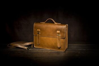 Handcrafted Tan Leather Laptop Bag Gift For Him, 3 of 10
