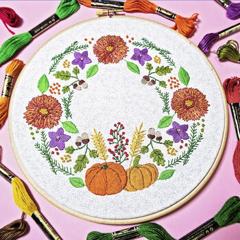 Autumn Wreath Floral Embroidery Kit, 2 of 5