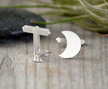 Handmade Sterling Silver Moon Cufflinks, 3 of 4