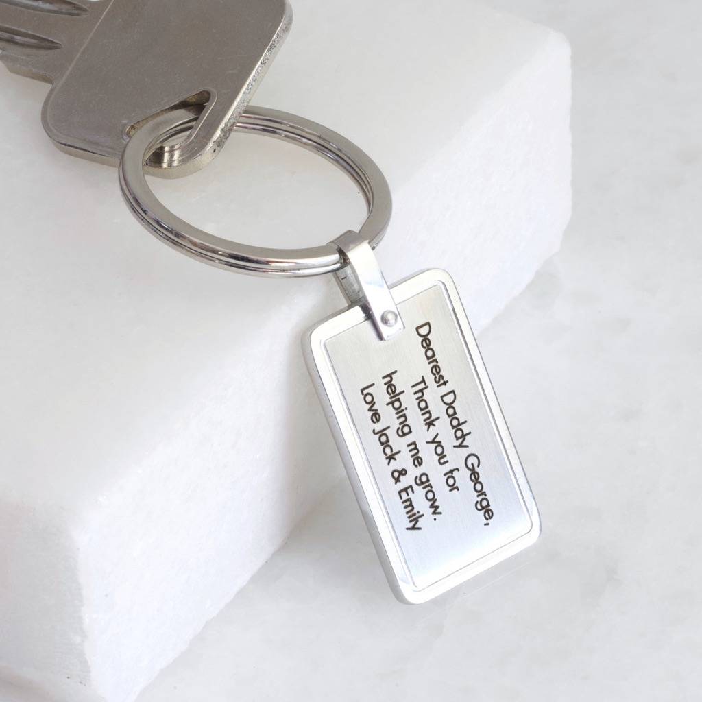 Personalised Stainless Steel Rectangular Plaque Keyring By Lisa Angel