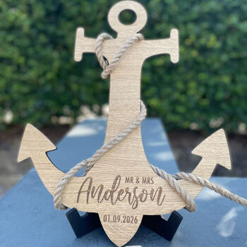 Personalised Nautical Anchor Wedding Guest Book With Stand, 2 of 5