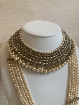 Indian Antique Gold Plated Pearl Mala Set, 5 of 9