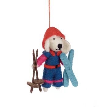 Handmade Felt Porscha The Skiing Poodle Decoration, 2 of 3
