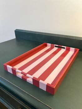 Pink And Red Striped Decorative Tray With Handles, 5 of 5