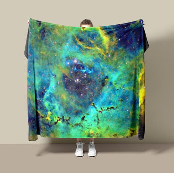 Galaxy Fleece Blanket , Greens, Yellows, Space Throw, 5 of 12