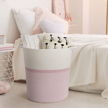 Pink Cotton Rope Basket Nursery Room Storage Hamper, 5 of 6