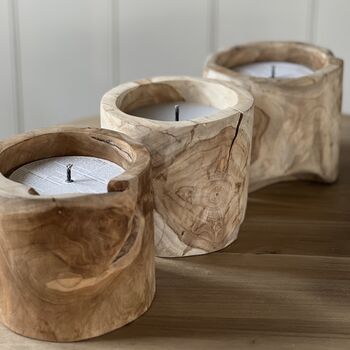 Large Outdoor Teak Wooden Candle, 2 of 3