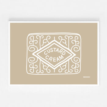Custard Cream, Jammie Dodger, Bourbon And Digestive Biscuits Set Of Four Beige Prints, 9 of 10