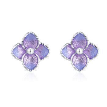 Sterling Silver Purple Hydrangea Enamel Stud Earrings, 7 of 12