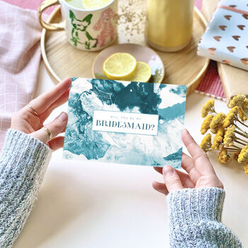 Will You Be My Bridesmaid Blue Marble Card, 2 of 4
