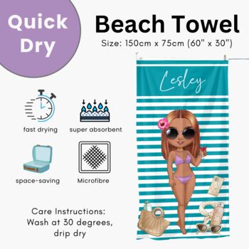 Personalised Mermaid Girl Beach Towel With Name, 12 of 12
