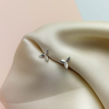 Sterling Silver Triple Leaf Stud Earrings, 4 of 5