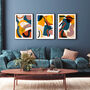 Blue And Yellow Oversized Abstract Print Set Of Three, thumbnail 1 of 12