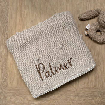 Personalised Knitted Baby Blanket In Natural Bobble, 6 of 7