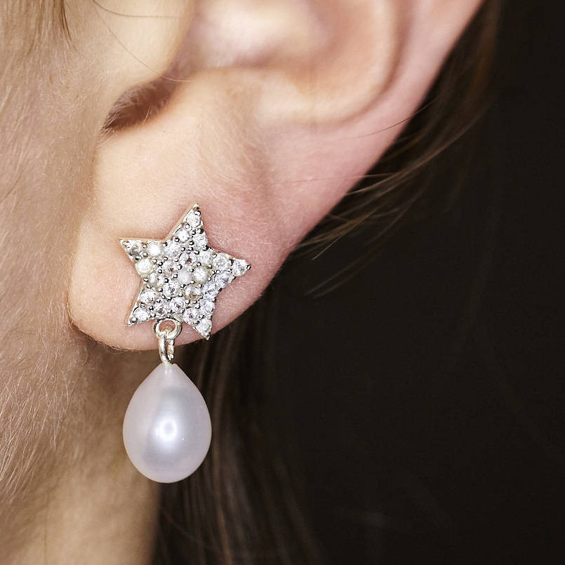 silver star pearl earrings by amara amara