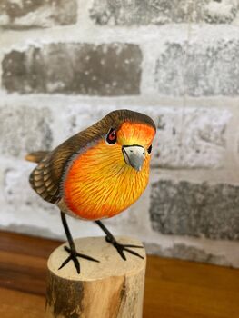 Robin Statue Sculpture Wooden Bird For Home Or Garden, 3 of 8