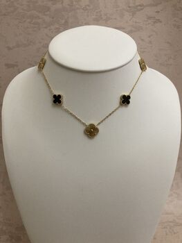 18 K Gold Plated Clover Charm Necklace Gold Black, 2 of 5