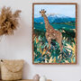 Giraffe Savanna Mountain Wall Art Print, thumbnail 1 of 3