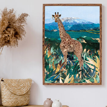 Giraffe Savanna Mountain Wall Art Print, 2 of 3