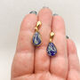 Royal Blue Dainty Teardrop Stud Gold Earrings, thumbnail 2 of 9