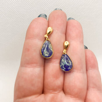 Royal Blue Dainty Teardrop Stud Gold Earrings, 2 of 9