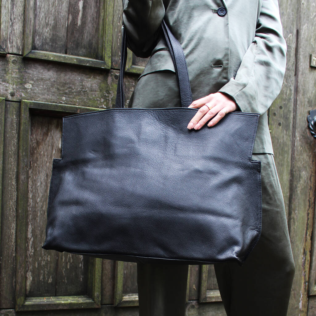 Large Black Leather Tote Bag, 1 of 8