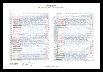 Limited Edition: England V Australia, Rugby World Cup Final 2003. Rugby Commentary Sheet. Signed By Sir Clive Woodward, 3 of 4