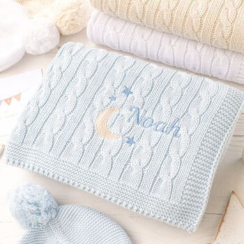 Personalised Pink Baby Blanket – Moon And Stars Name Embroidery, 5 of 12